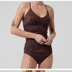Athleta Cheetah Print Tankini, Maroon Sz Small